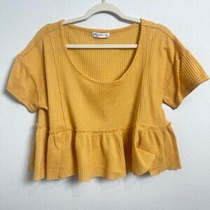 Arizona Jean Co Mustard Yellow Waffle Knit Peplum Top Women’s XXL